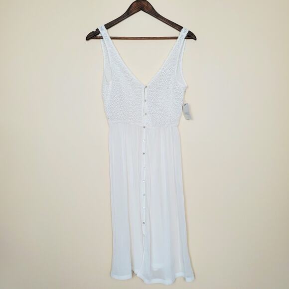 NWT Zara White Lace Crepe Chiffon Buttondown Maxi Tank Top Womens XSmall - Picture 3 of 5